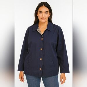 Vintage New York &‎ Co Navy Button-Up Barm Jacket Reversible Womens Size L New